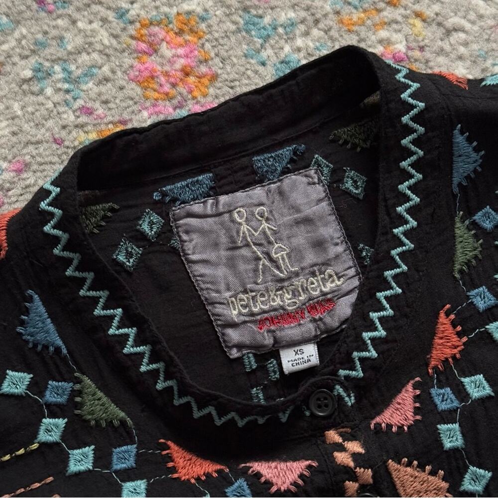 Johnny Was Pete & Greta Seraphina Black Embroidered Short Sleeve Top Women’s XS - Picture 9 of 10